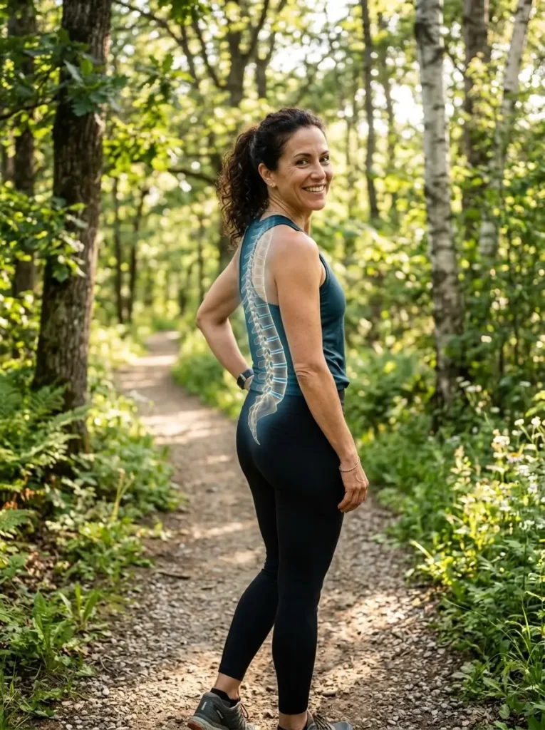 Active woman walking outdoors, representing successful recovery from chronic joint and spinal pain.