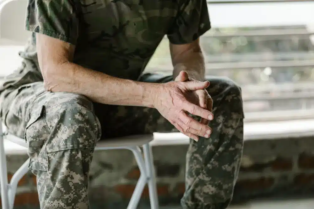 Veteran receiving chronic pain management support from a healthcare provider