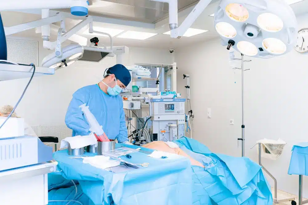 Clean outpatient procedure room prepared for a minimally invasive injection treatment